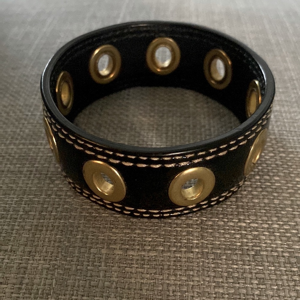 Black Patent Coach Bangle Bracelet Cuff (Hermes reminiscent)